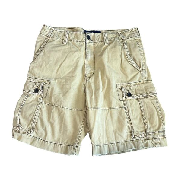 Vintage Y2K American Eagle Cargo Shorts Mens 34 Tan Button Pockets Skate Baggy - Picture 1 of 6